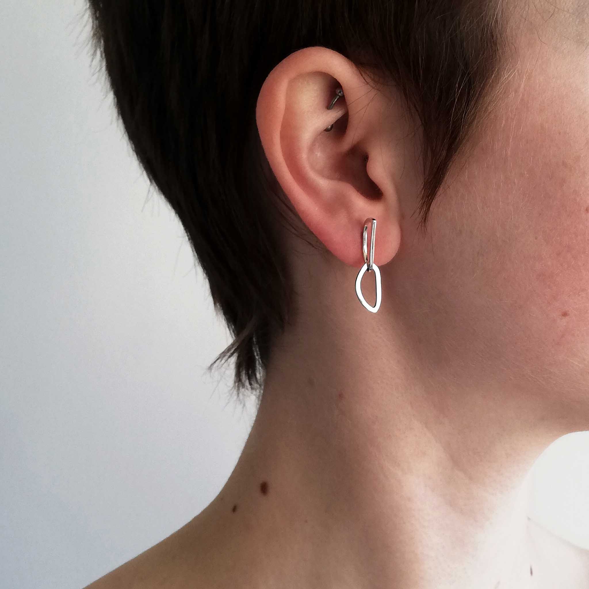 Non-Identical Silver Polished Chain Drop Studs